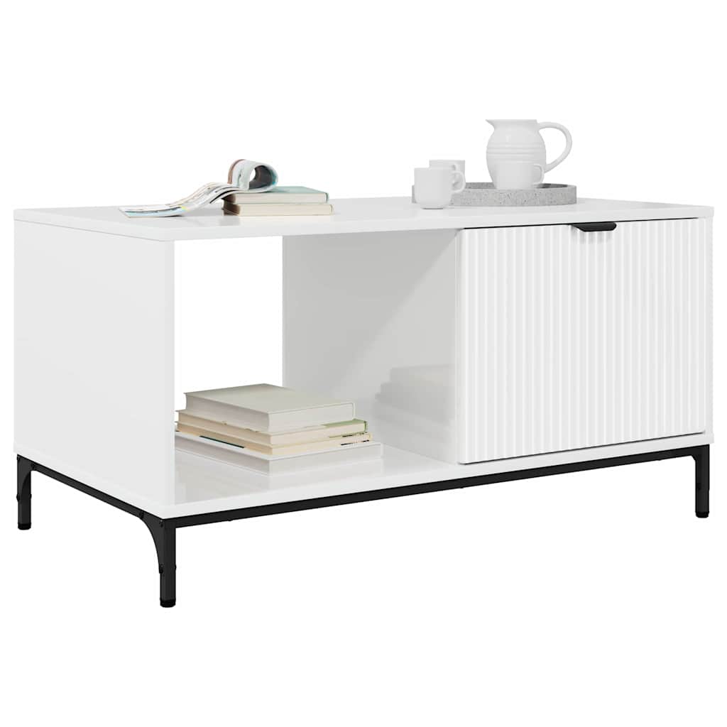 Kaffebord Høyglanset hvit 90 x 49 x 46 cm Konstruert tre