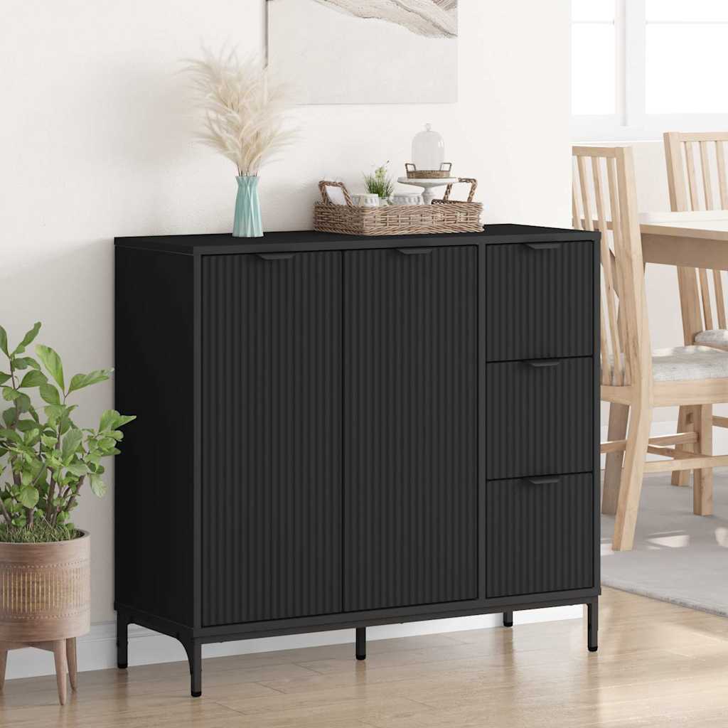 Serviesskap med skuff Svart 89,5 x 33 x 82 cm Konstruert tre