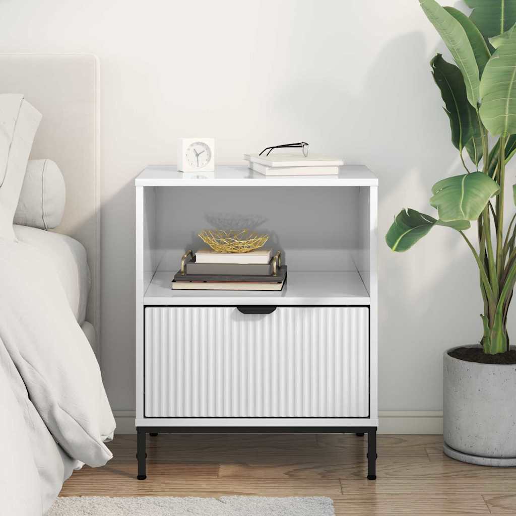 Nattbordskap Høyglans hvit 49 x 36 x 61 cm Konstruert tre