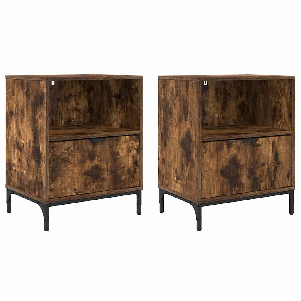 Nattbordskap 2 pcs Røkt eik 49 x 36 x 61 cm Konstruert tre