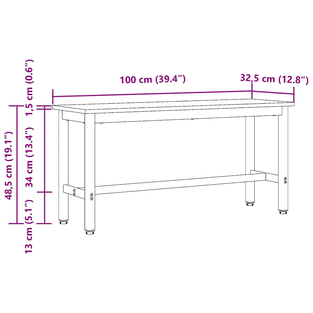 Spisebenk Gammelt tre 100 x 32,5 x 48,5 cm