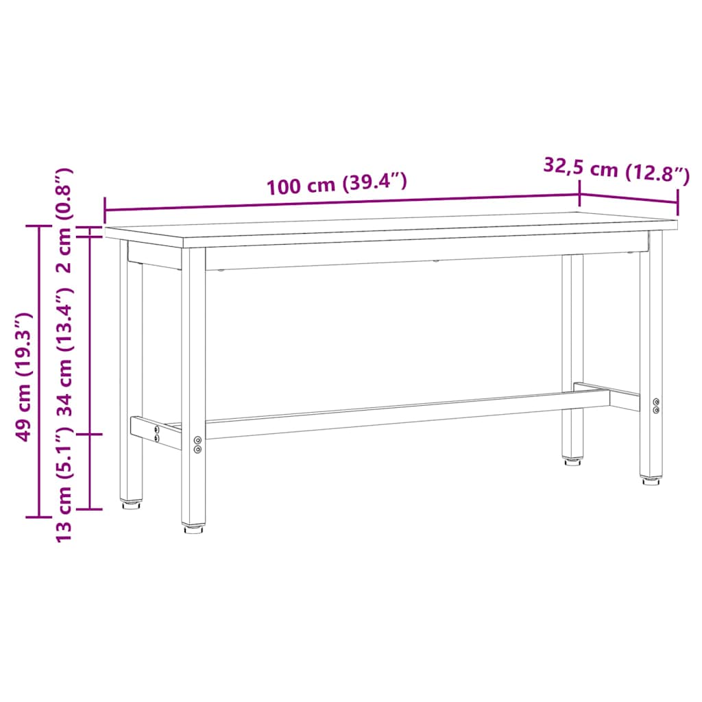 Spisebenk Hvit 100 x 32,5 x 49 cm Massivt furutre