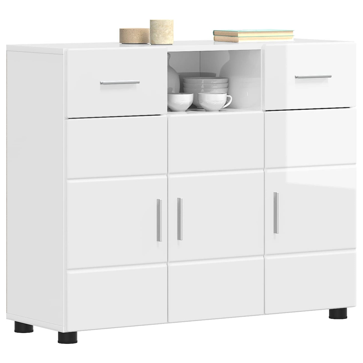 Tre skap Høyglanset hvit 88,5 x 30,5 x 73 cm Konstruert tre