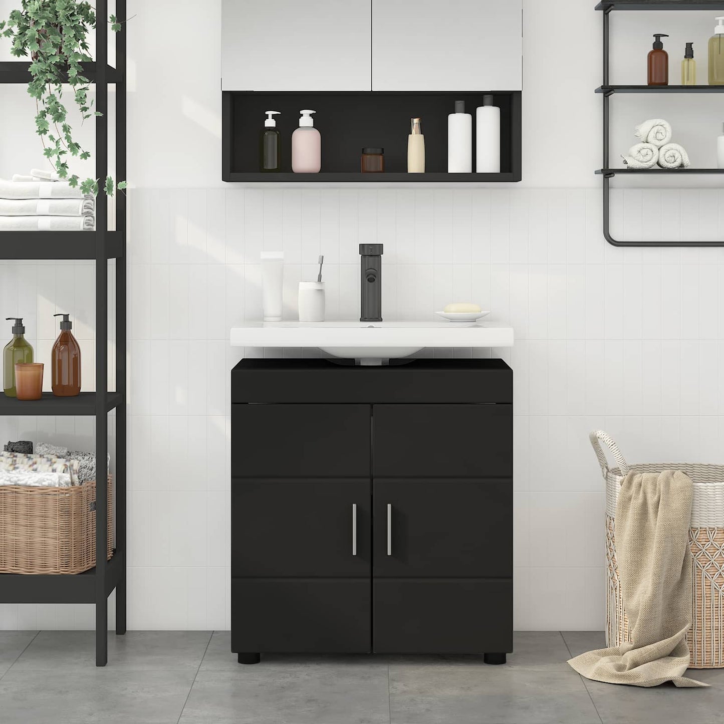 Baderomsskapsett TULUM Svart 60 x 34 x 63 cm Konstruert tre