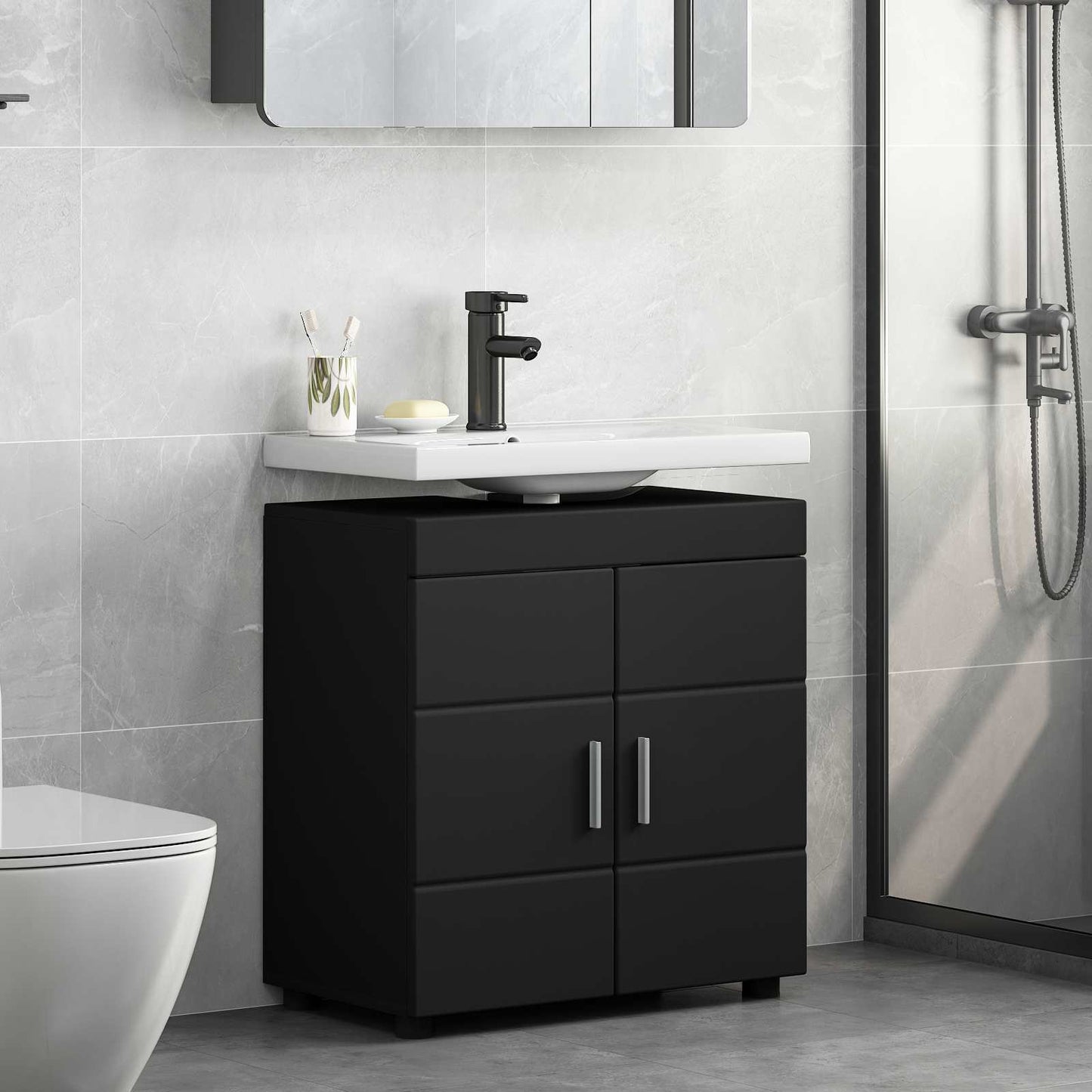 Baderomsskapsett TULUM Svart 60 x 34 x 63 cm Konstruert tre