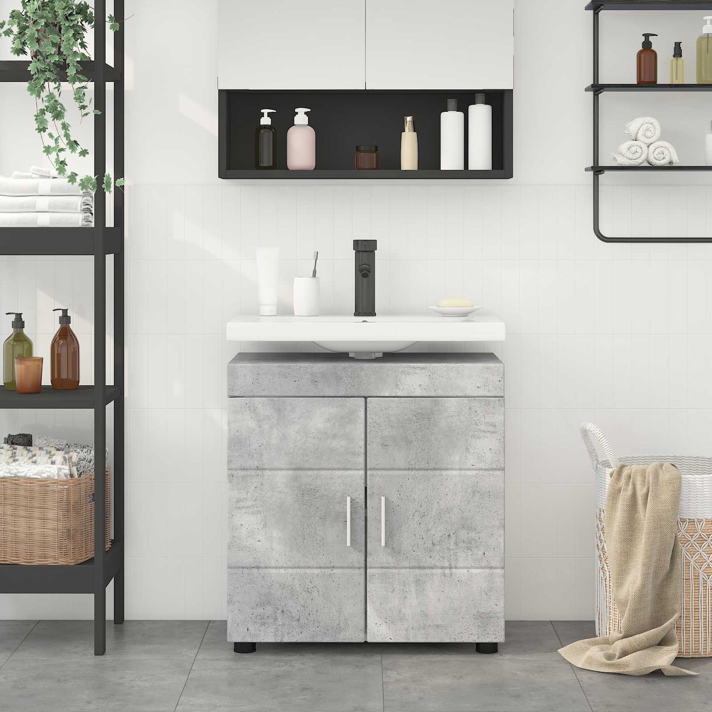 Baderomsskapsett TULUM Betonggrå 60 x 34 x 63 cm Konstruert tre