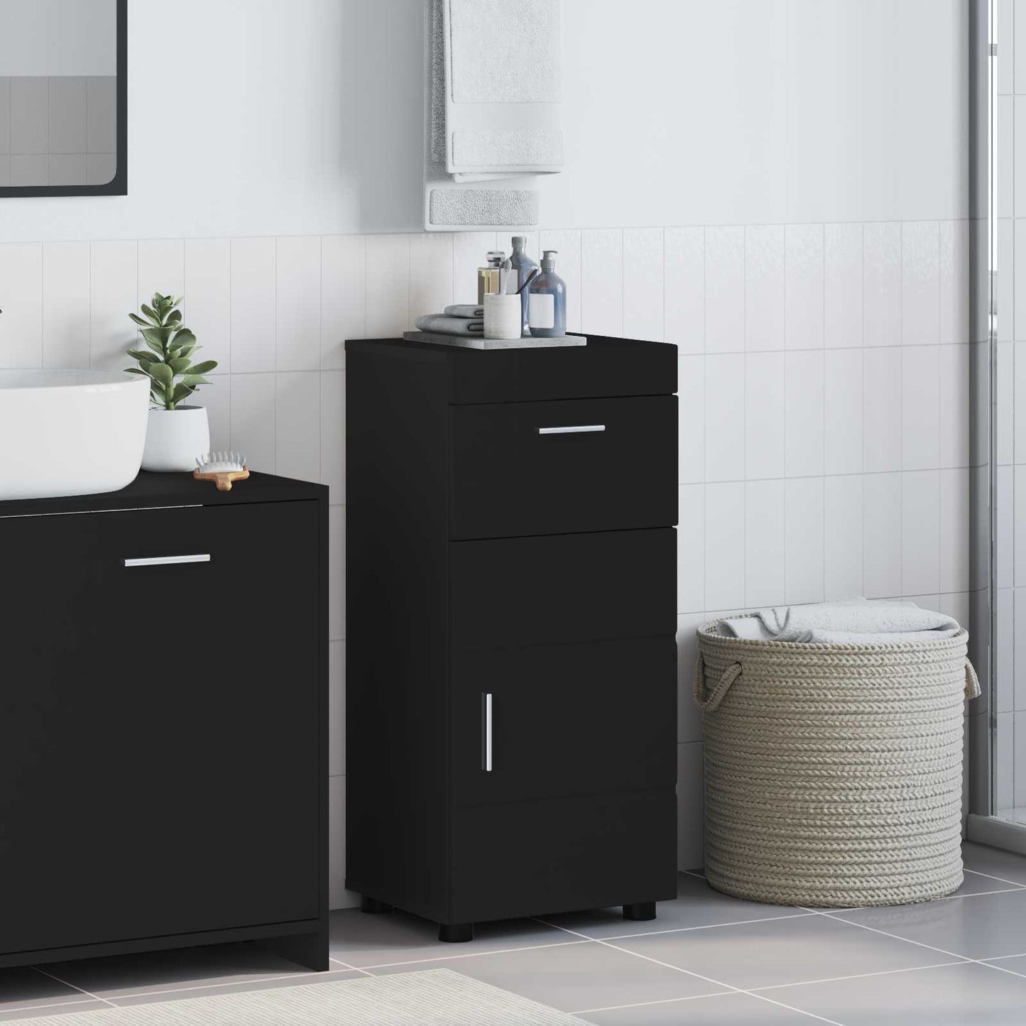 Baderomsskapsett TULUM Svart 37 x 31,5 x 82 cm Konstruert tre