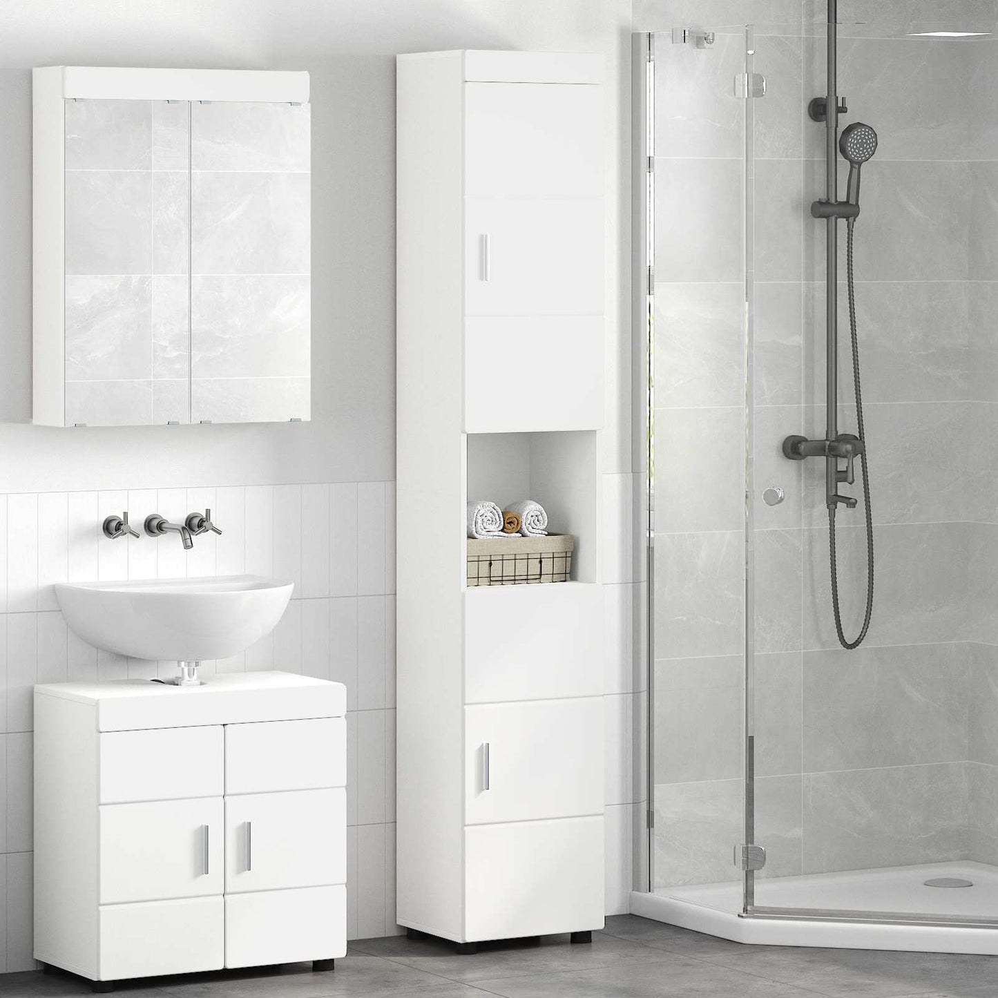 Baderomsskapsett TULUM Hvit 37 x 31,5 x 203 cm Konstruert tre