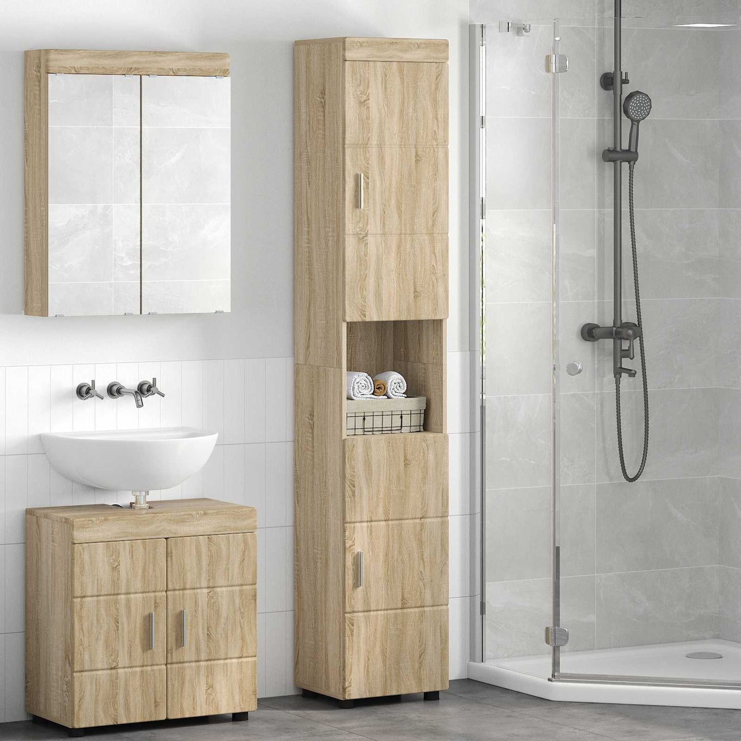 Baderomsskapsett TULUM Sonoma eik 37 x 31,5 x 203 cm