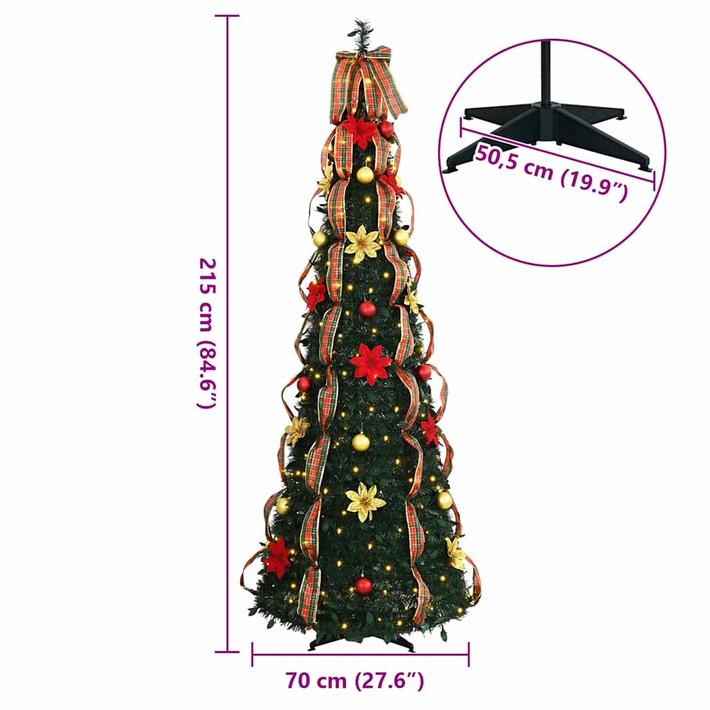Kunstig juletre med 200 LED med stativ grønn 215 cm PVC