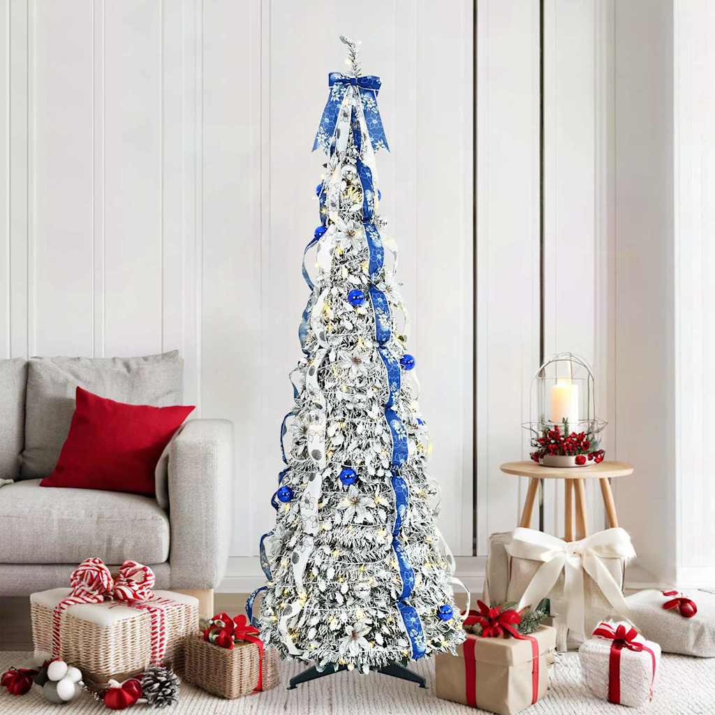 Kunstig juletre med 150 LED med stativ Hvit 180 cm PVC