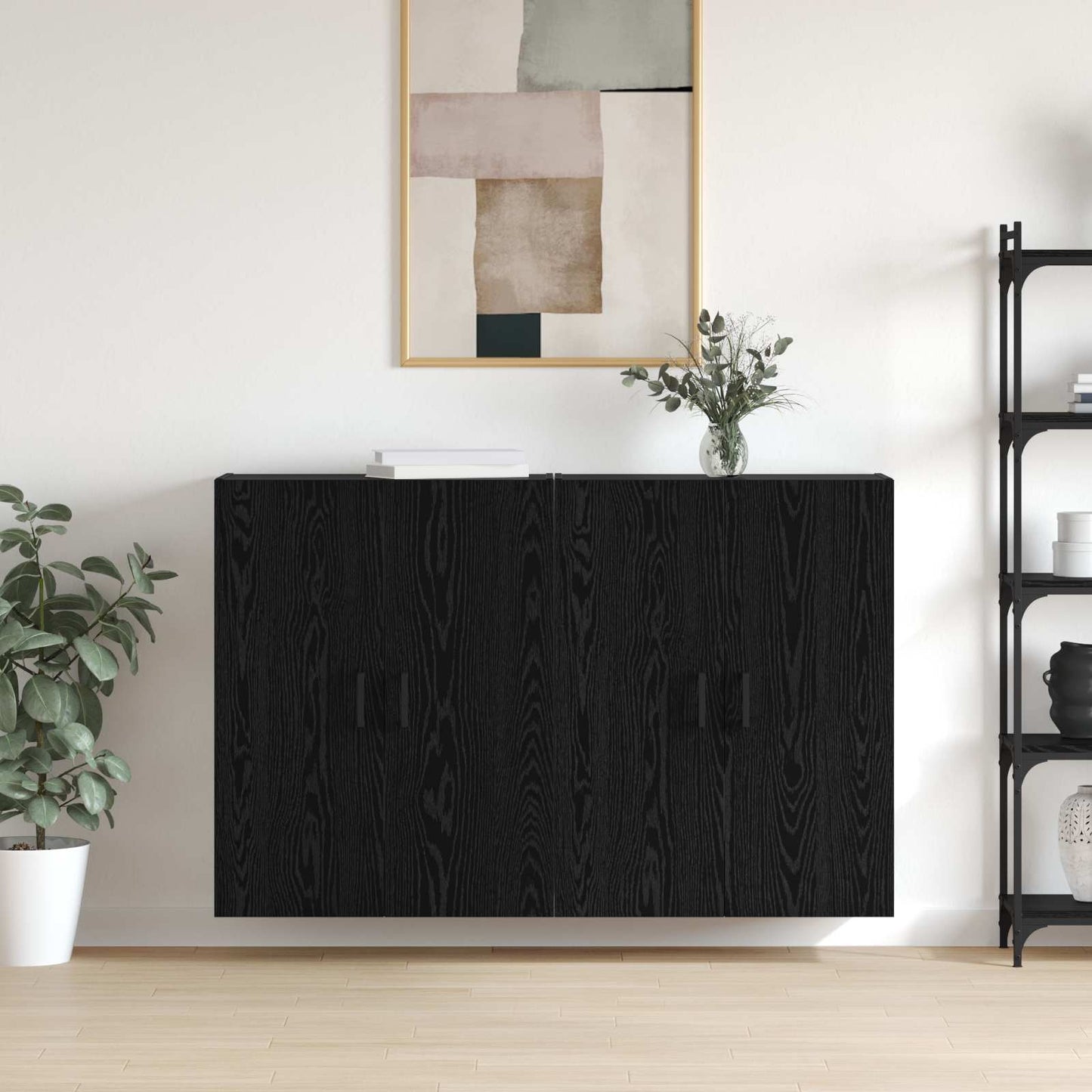 Vegghengt skap 2 pcs Svart Eik 69,5 x 34 x 90 cm Konstruert tre