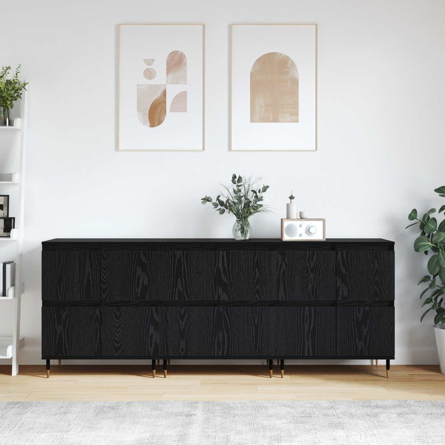 Oppbevaringsskap 3 pcs Svart Eik 60 x 35 x 70 cm