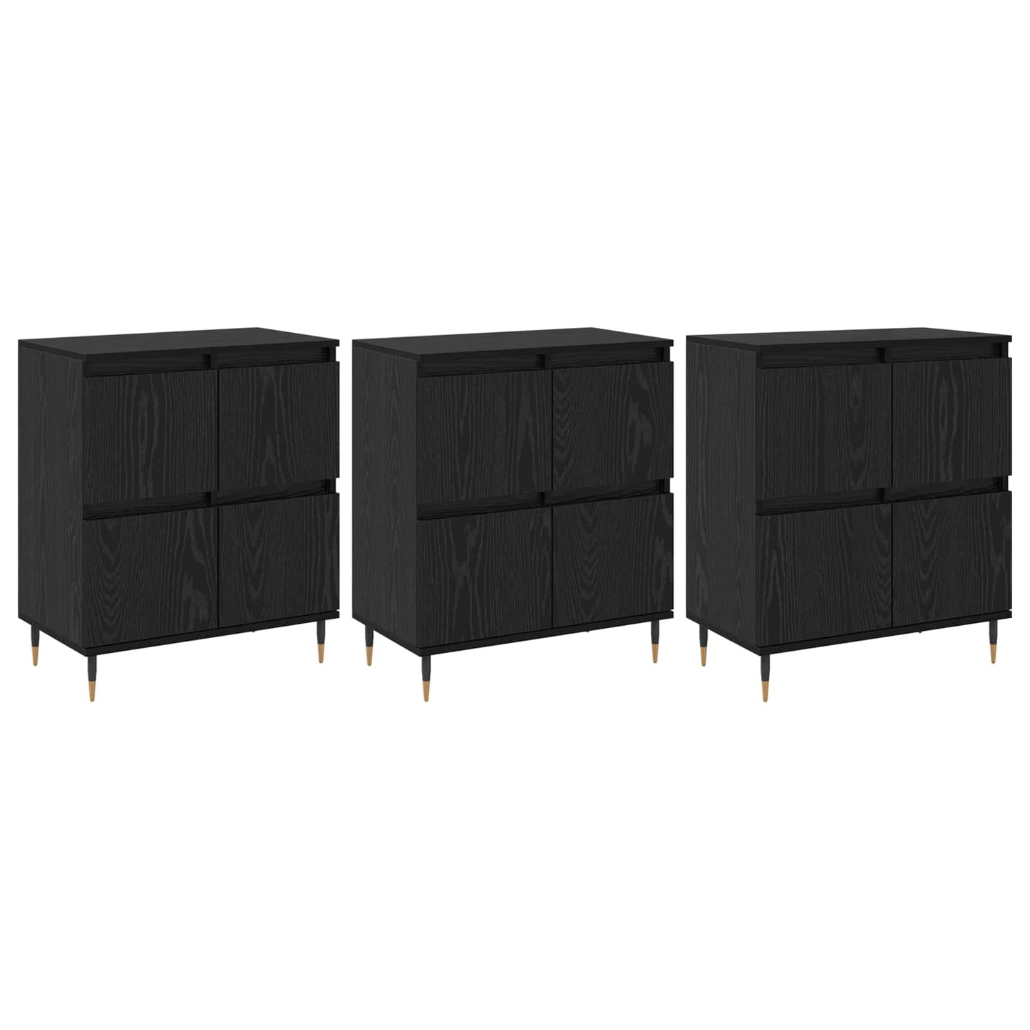 Oppbevaringsskap 3 pcs Svart Eik 60 x 35 x 70 cm