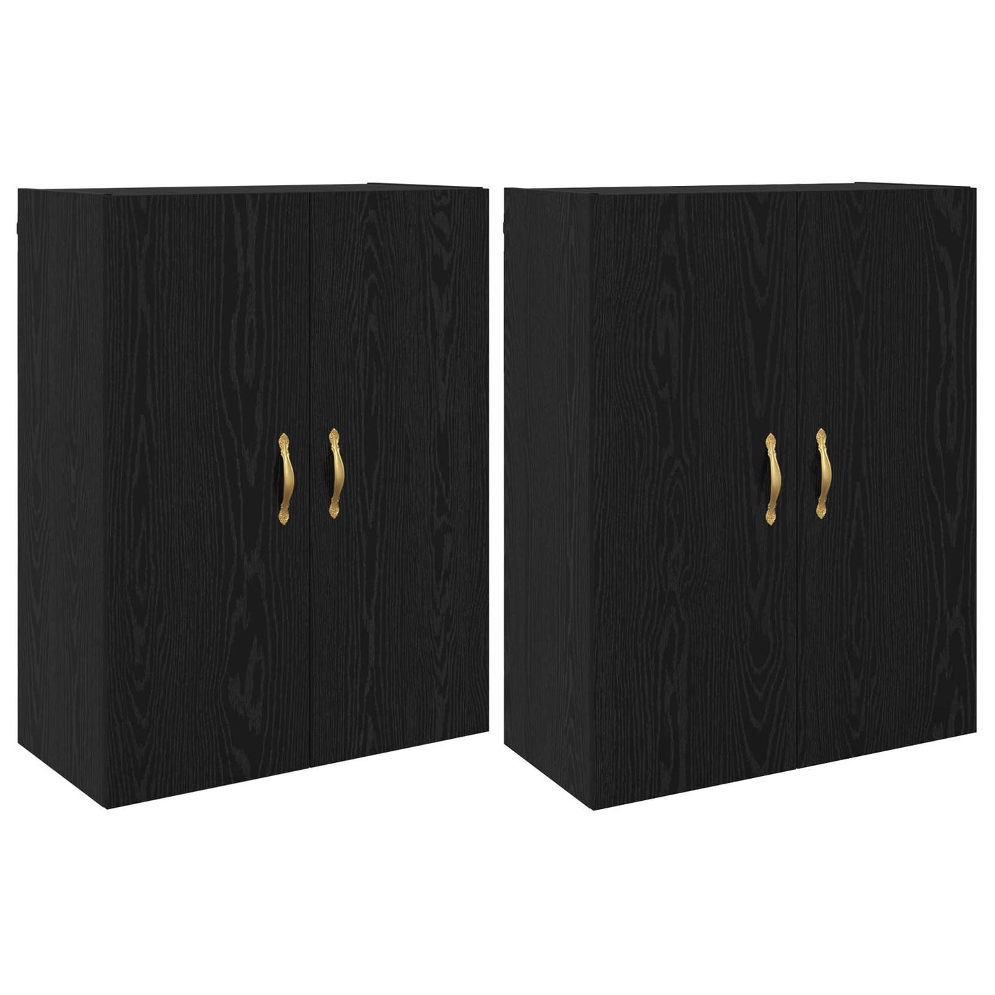 Vegghengt skap 2 pcs Svart Eik 69,5 x 34 x 90 cm Konstruert tre