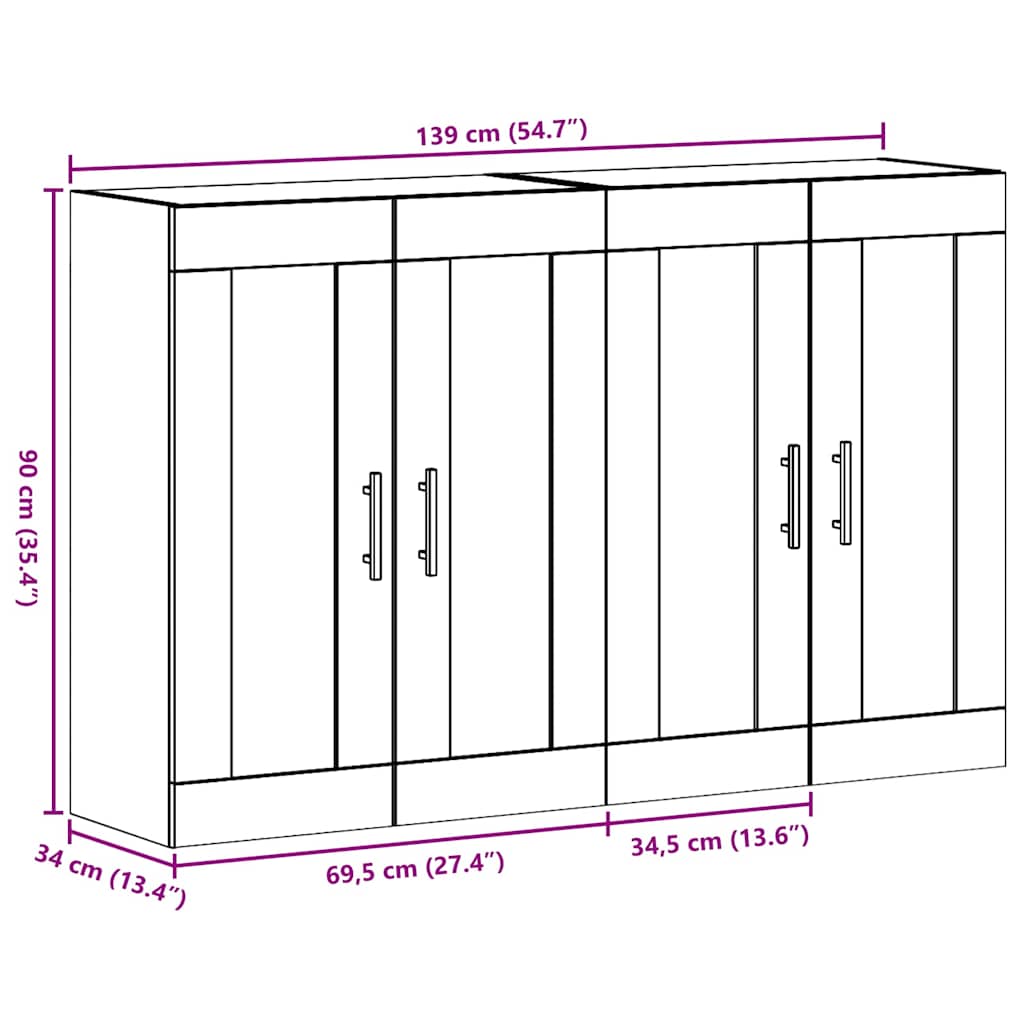 Vegghengte skap 2 pcs Gammelt tre 69,5 x 34 x 90 cm