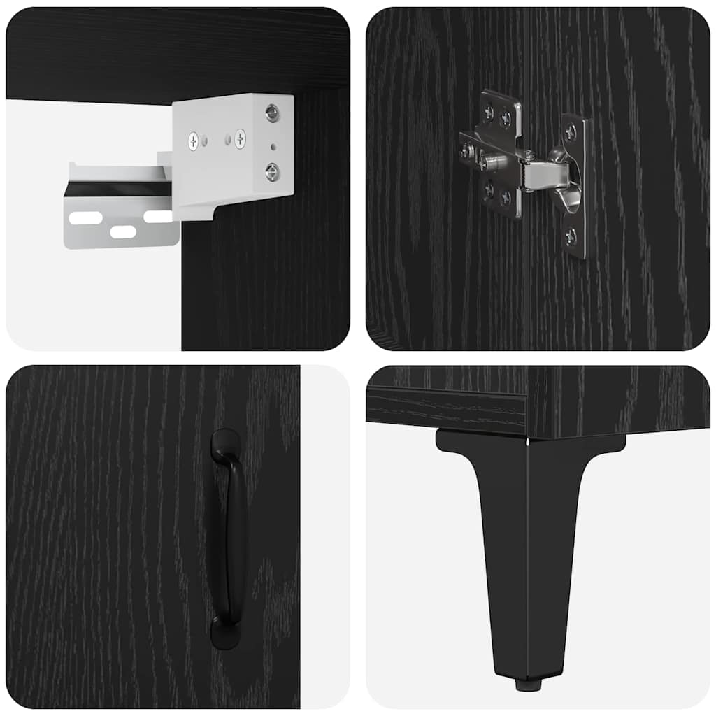 Høyskap 2 pcs Svart Eik Konstruert tre