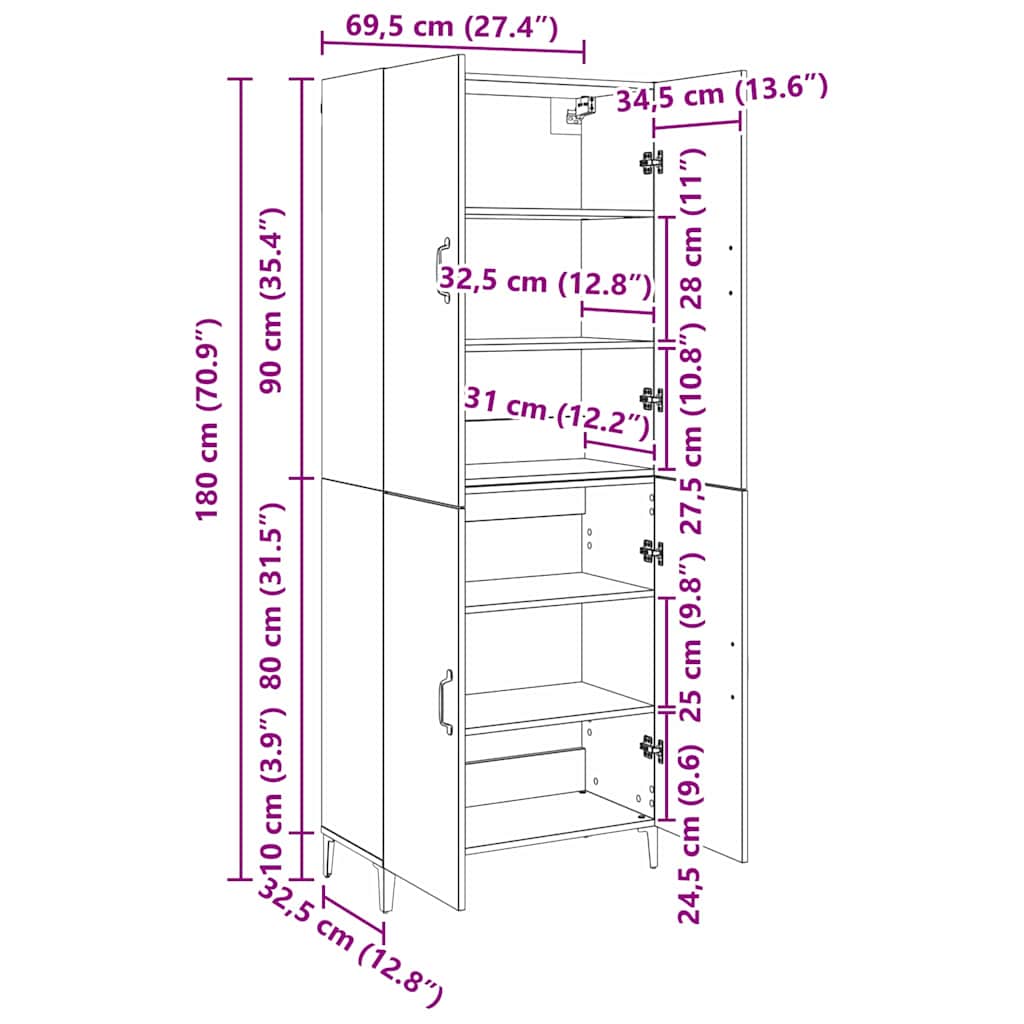 Høyskap 2 pcs Svart Eik Konstruert tre