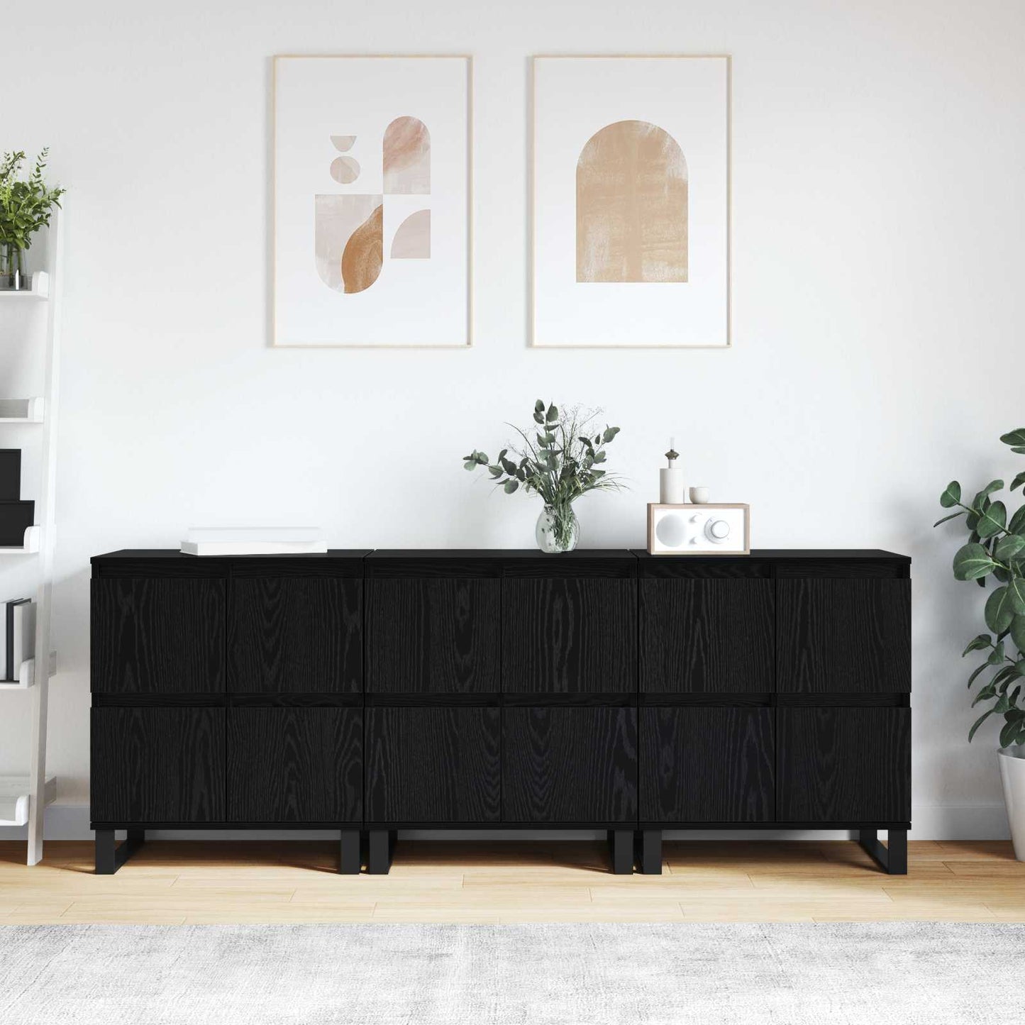 Serviesskap 3 pcs Svart Eik 60 x 35 x 70 cm