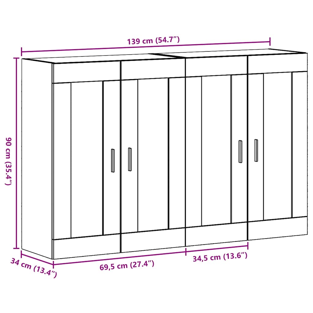 Vegghengte skap 2 pcs Gammelt tre 69,5 x 34 x 90 cm