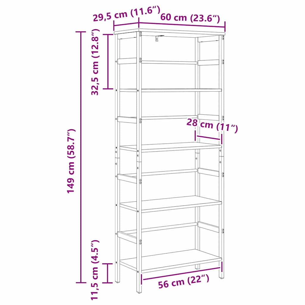 Bokhylle Svart Eik 60 x 29,5 x 149 cm Konstruert tre