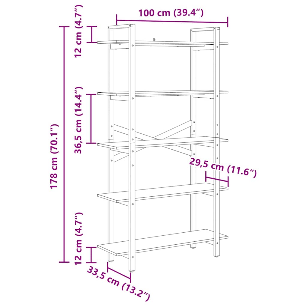 Bokhylle Svart Eik 100 x 33,5 x 178 cm Konstruert tre