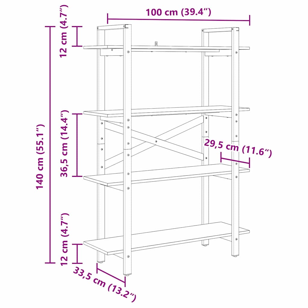 Bokhylle Svart Eik 100 x 33,5 x 140 cm Konstruert tre
