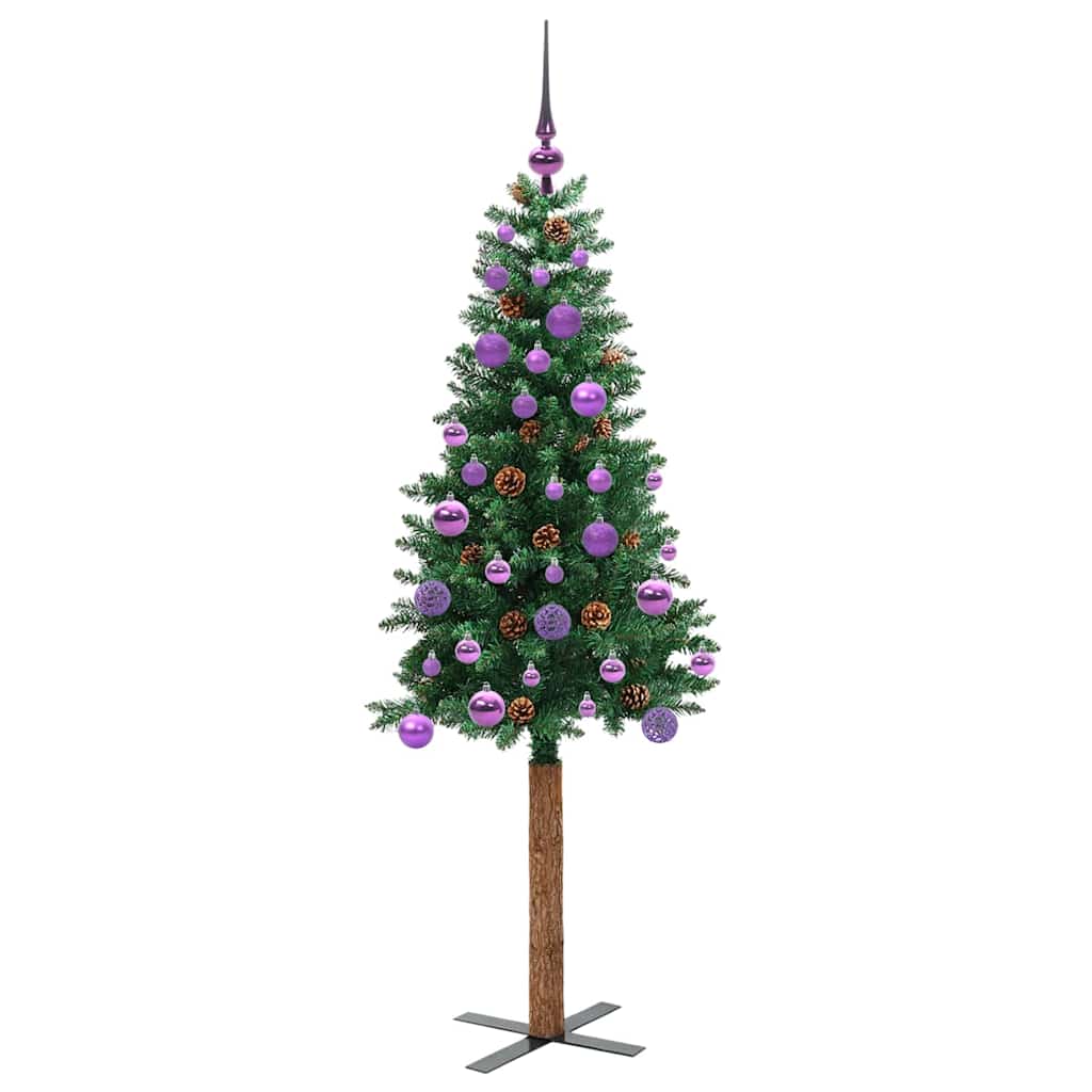 Slim juletre med 150 LED grønn 150 cm PVC og Massivt Furu tre