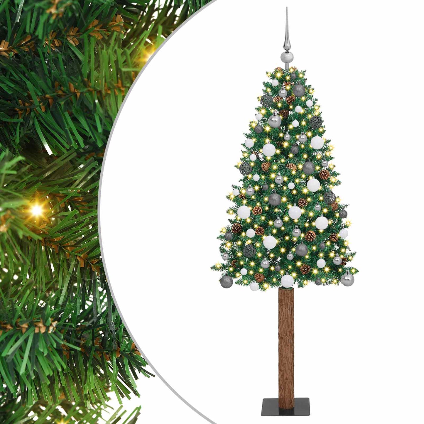 Slim juletre med 300 LED grønn 210 cm PVC og Massivt Furu tre