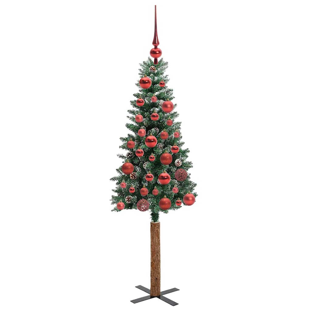 Slim juletre med 150 LED grønn 150 cm PVC og Massivt Furu tre