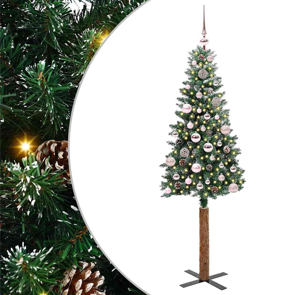 Slim juletre med 150 LED grønn 150 cm PVC og Massivt Furu tre
