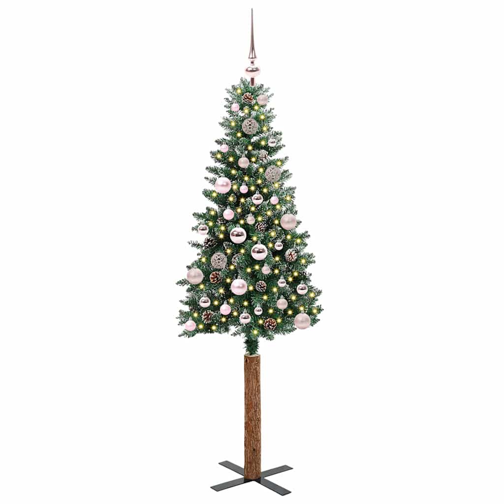 Slim juletre med 150 LED grønn 150 cm PVC og Massivt Furu tre
