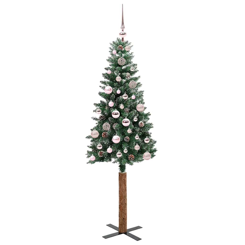Slim juletre med 150 LED grønn 150 cm PVC og Massivt Furu tre