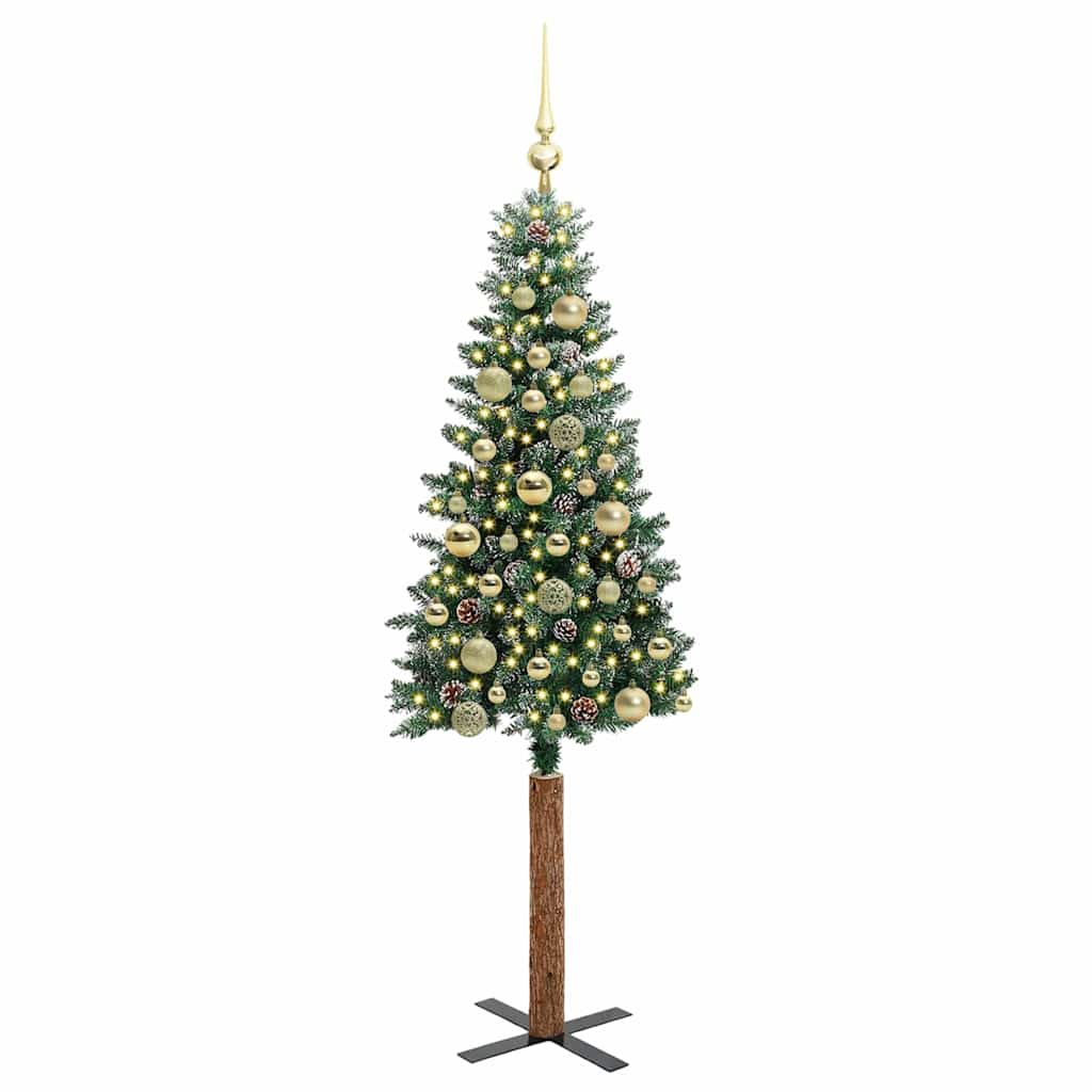 Slim juletre med 150 LED grønn 150 cm PVC og Massivt Furu tre