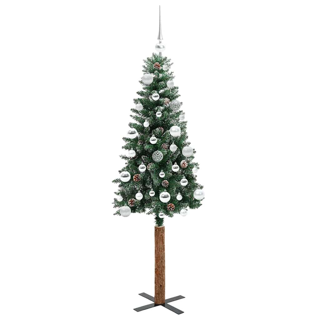 Slim juletre med 150 LED grønn 150 cm PVC og Massivt Furu tre
