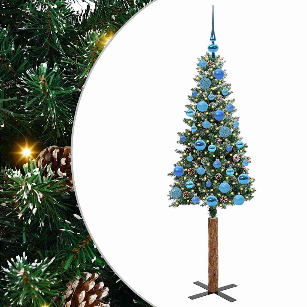Slim juletre med 150 LED grønn 150 cm PVC og Massivt Furu tre