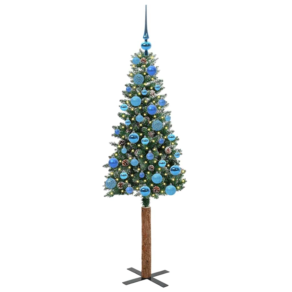 Slim juletre med 150 LED grønn 150 cm PVC og Massivt Furu tre