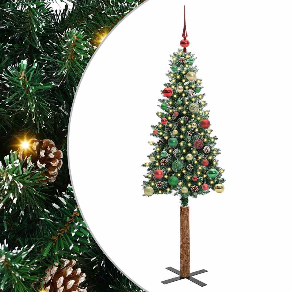 Slim juletre med 150 LED grønn 150 cm PVC og Massivt Furu tre
