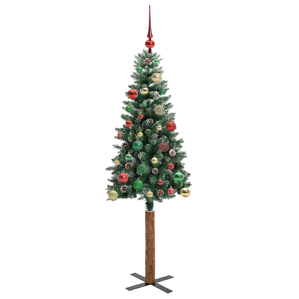 Slim juletre med 150 LED grønn 150 cm PVC og Massivt Furu tre