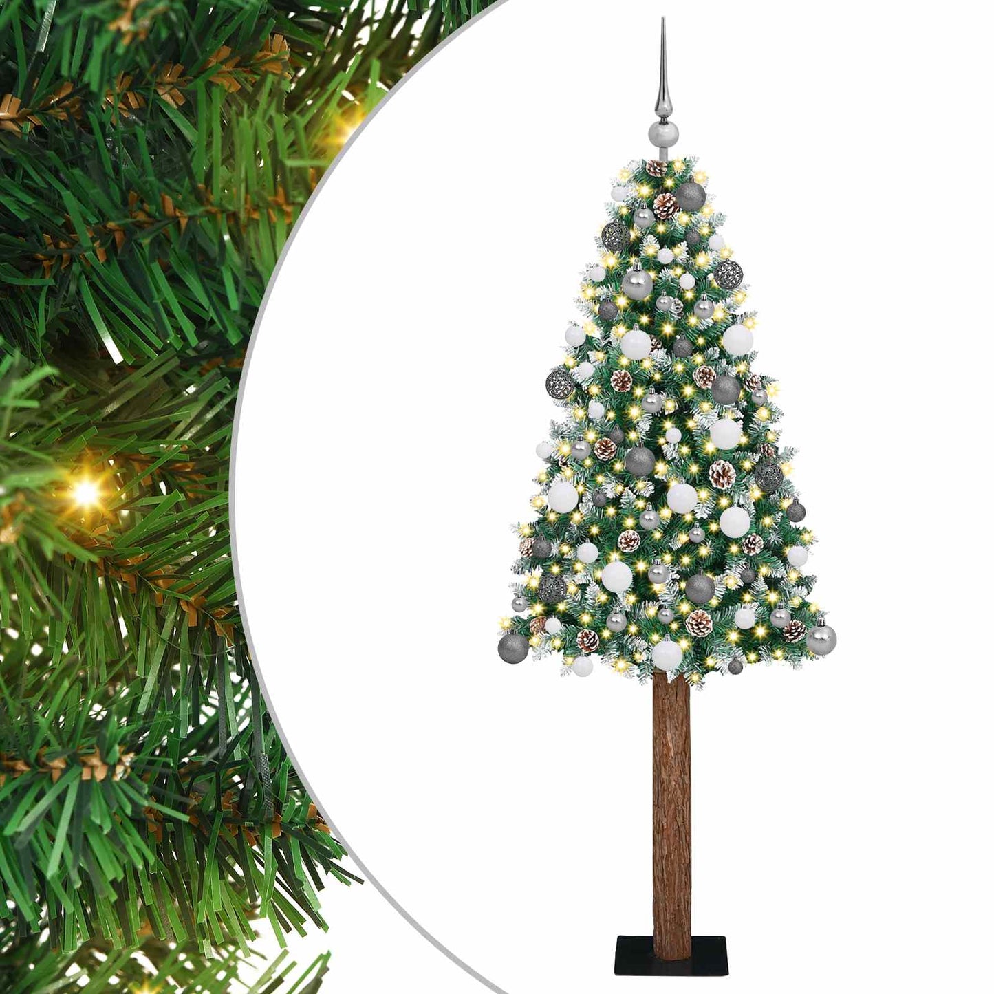 Slim juletre med 300 LED grønn 180 cm PVC og Massivt Furu tre