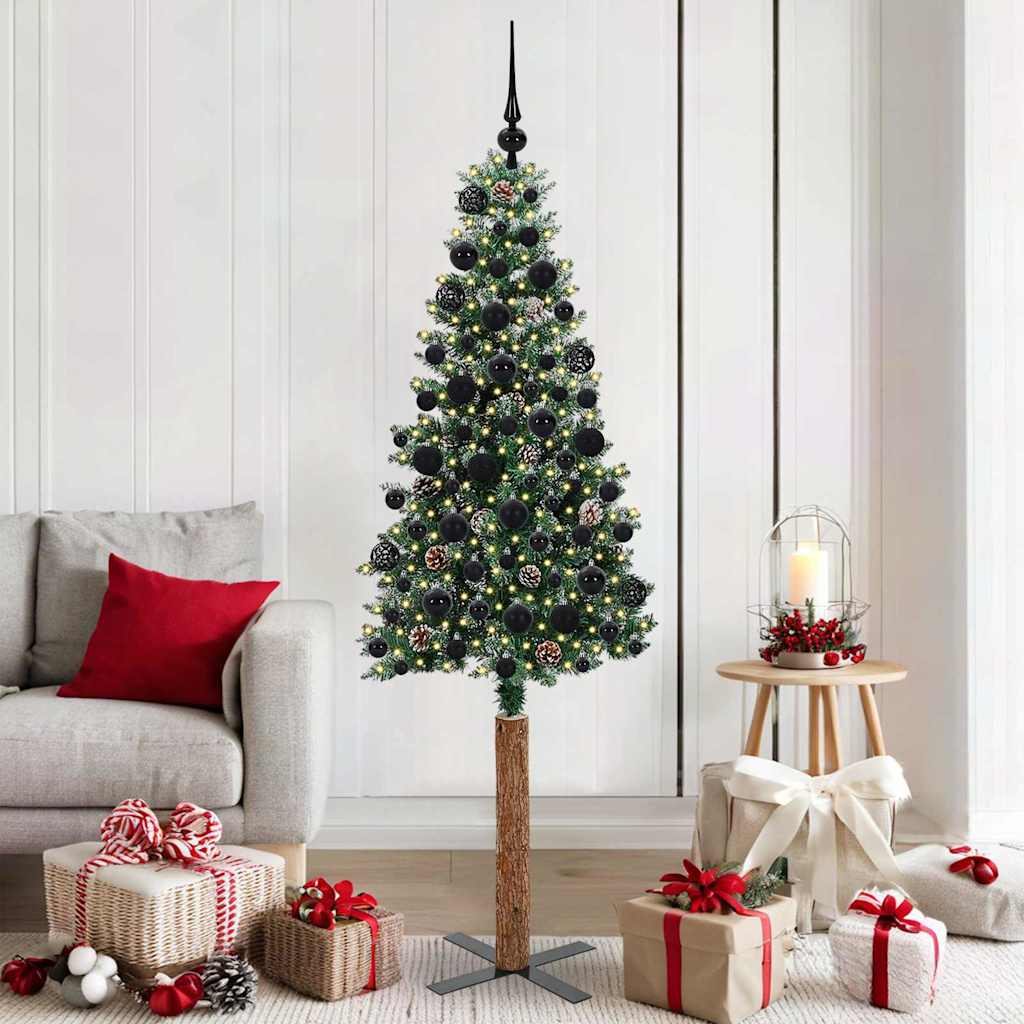 Slim juletre med 300 LED grønn 180 cm PVC og Massivt Furu tre