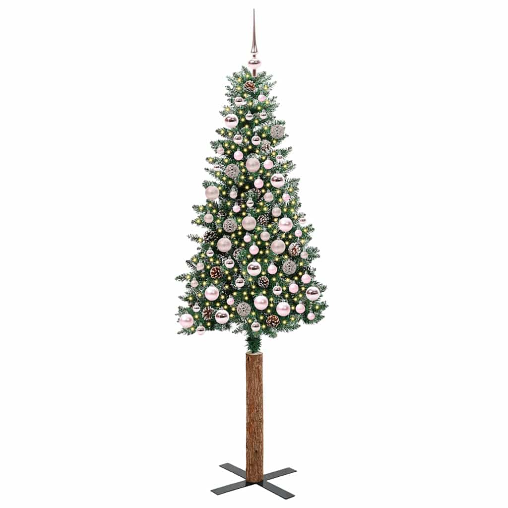 Slim juletre med 300 LED grønn 180 cm PVC og Massivt Furu tre