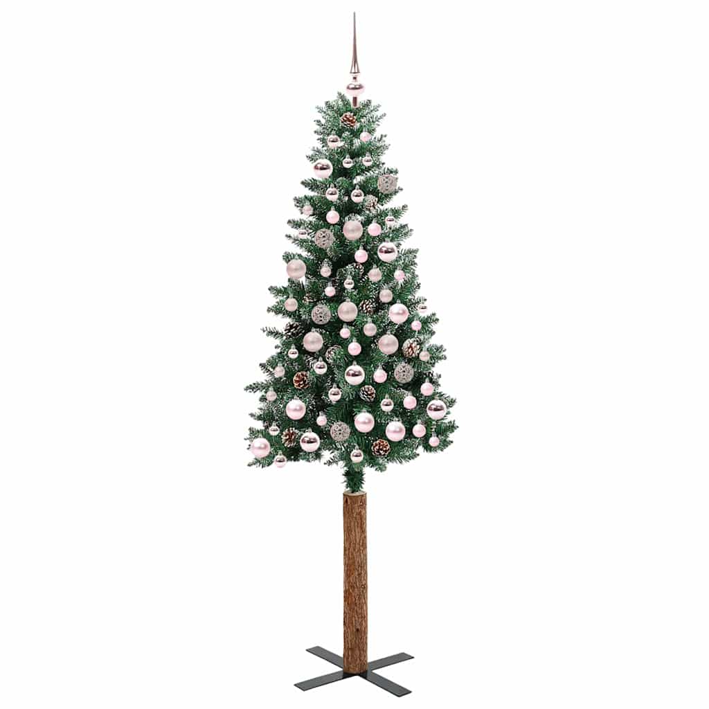 Slim juletre med 300 LED grønn 180 cm PVC og Massivt Furu tre