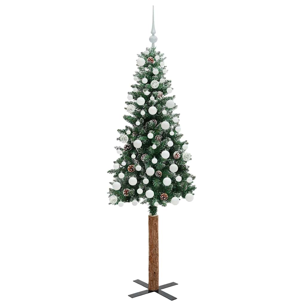 Slim juletre med 300 LED grønn 180 cm PVC og Massivt Furu tre
