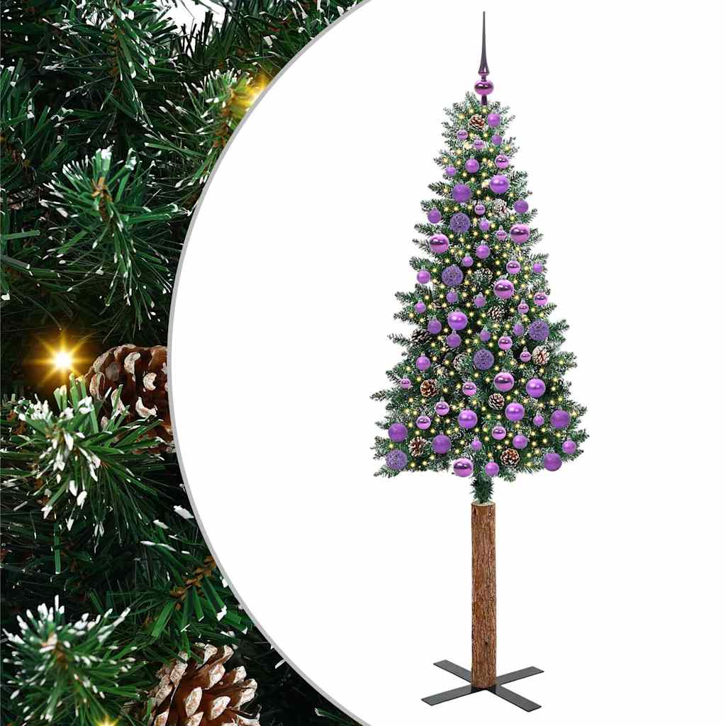Slim juletre med 300 LED grønn 180 cm PVC og Massivt Furu tre