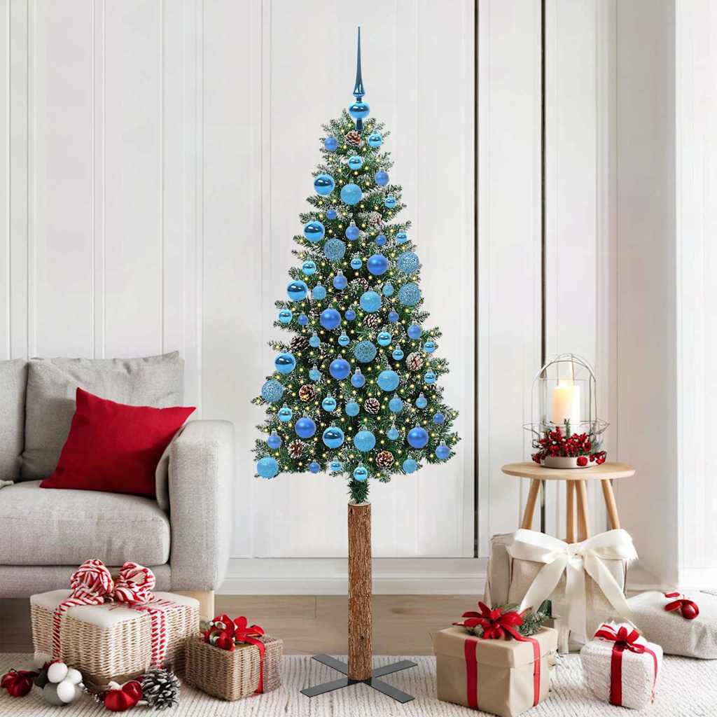 Slim juletre med 300 LED grønn 180 cm PVC og Massivt Furu tre