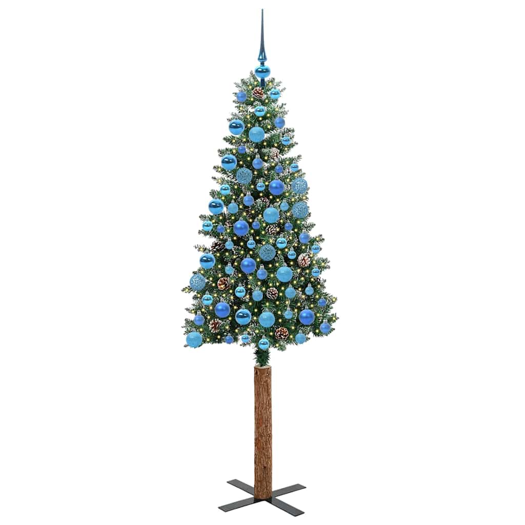 Slim juletre med 300 LED grønn 180 cm PVC og Massivt Furu tre