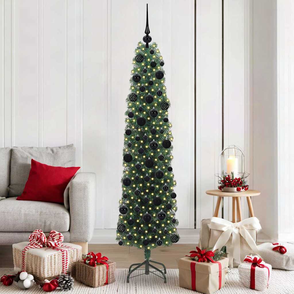 Kunstig juletre med 300 LED grønn 180 cm PVC og stål og plast
