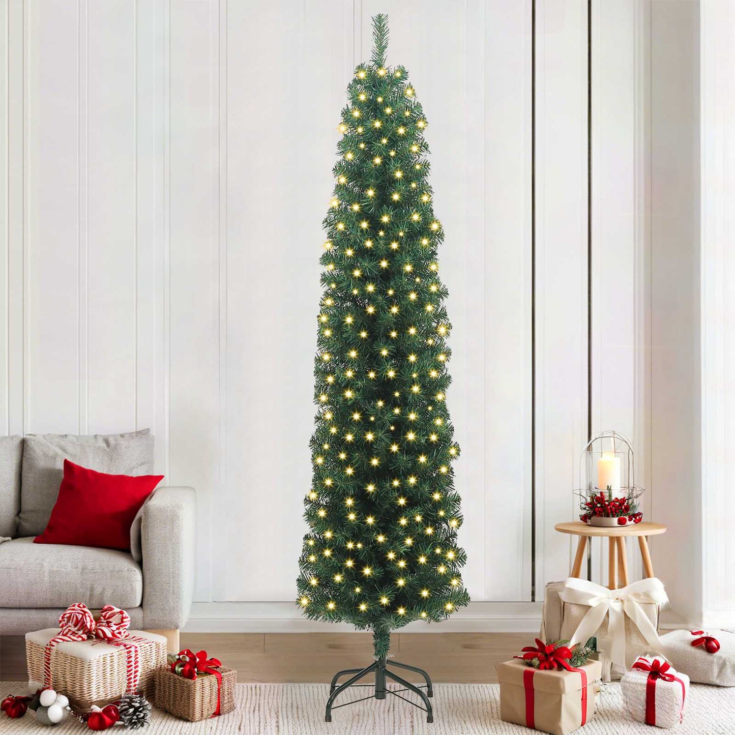 Kunstig juletre med 300 LED grønn 210 cm PVC og stål og plast
