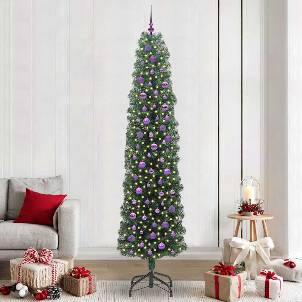 Kunstig juletre med 300 LED grønn 240 cm PVC og stål og plast vidaXL